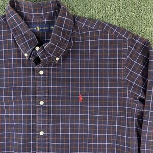 RALPH LAUREN Mens Button Down Shirt XXL Red Blue Plaid Long Sleeve 100% Cotton